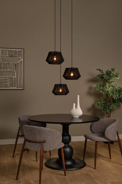 Hängelampe Stoff Metall 3-flammig Schwarz E27 L:35,5 cm