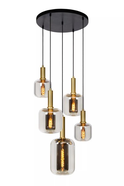 Pendelleuchte Rauchglas Metall Gold Schwarz B:66 cm E27