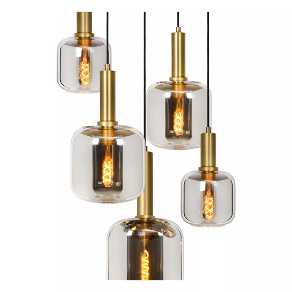 Pendelleuchte Rauchglas Metall Gold Schwarz B:66 cm E27