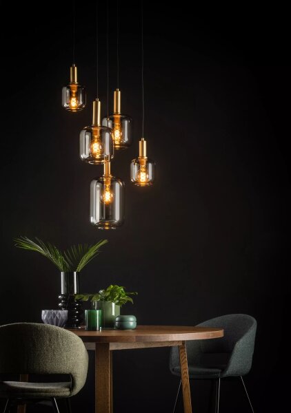 Pendelleuchte Rauchglas Metall Gold Schwarz B:66 cm E27