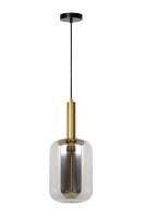 H&auml;ngelampe Rauchglas Metall Gold Schwarz E27 &Oslash;22 cm