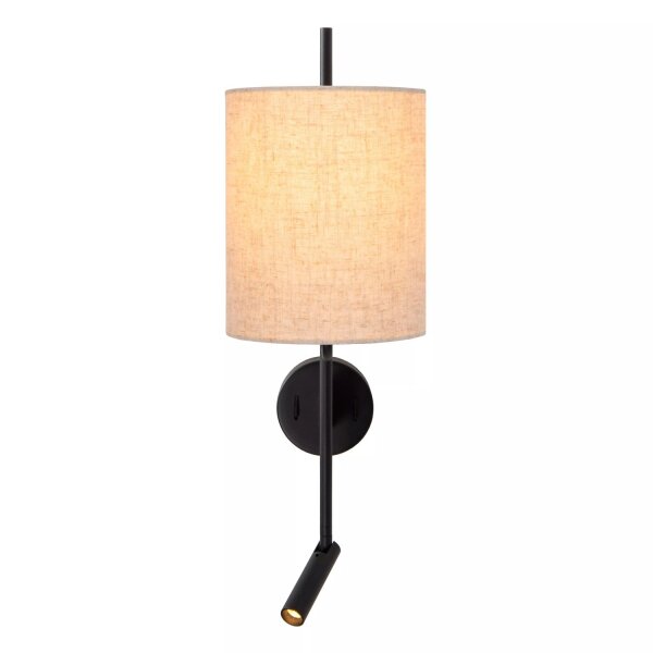 Wandlampe Stoff Metall Beige Schwarz Lesen E27 H:58 cm