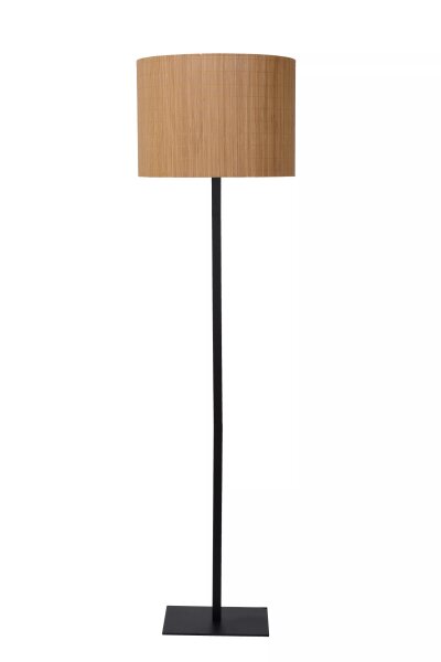 Runde Stehleuchte Bambus Metall Schwarz E27 156 cm groß