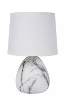 Tischlampe Stoff Keramik Marmor Optik Wei&szlig; E14 25,5 cm