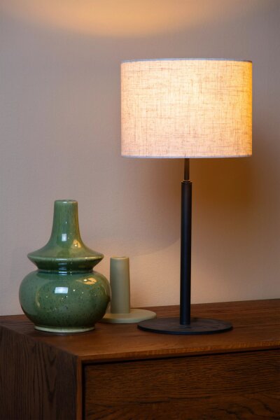 Tischlampe Stoffschirm Loft Beige Schwarz E27 50,5 cm