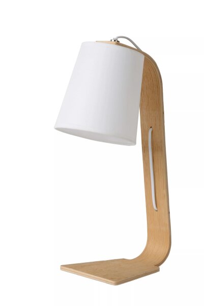 Tischleuchte Skandinavisch Holz Stoff Weiß 45 cm E14