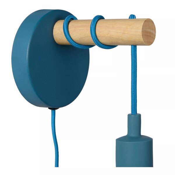 Wandleuchte Kinder Metall Blau Natur T:15 cm E27 Kabel