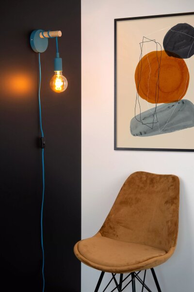 Wandleuchte Kinder Metall Blau Natur T:15 cm E27 Kabel