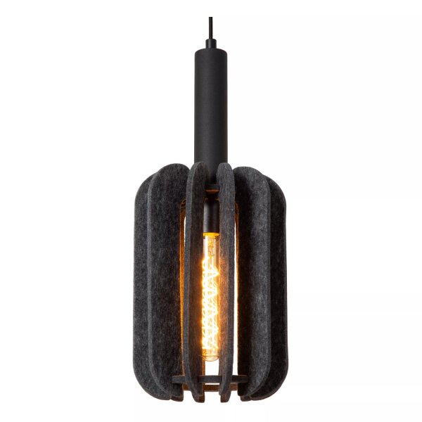 Hängelampe Filz Metall Grau Schwarz E27 B:50 cm 3-flmg