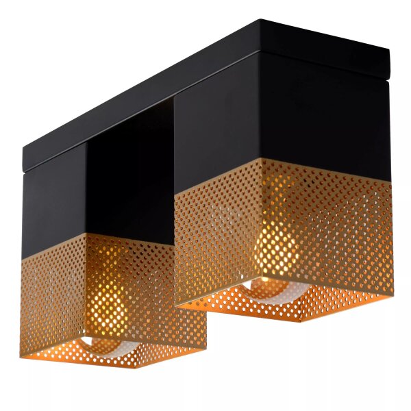 Deckenleuchte Industrial Schwarz Gold E27 L:32cm Metall