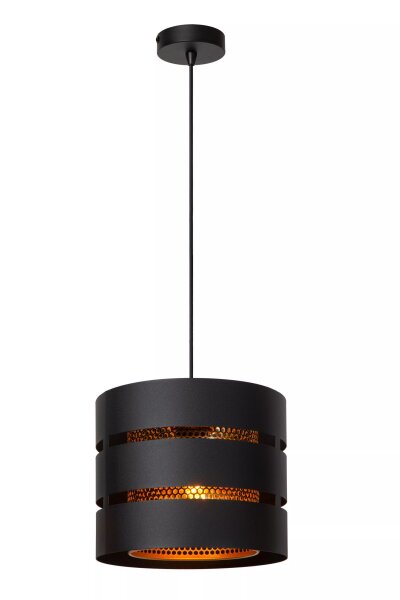 Runde Pendelleuchte Schwarz Gold Metall E27 Ø26 cm rund