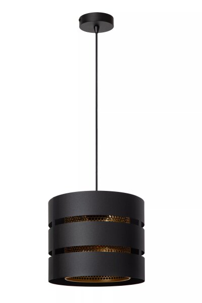Runde Pendelleuchte Schwarz Gold Metall E27 Ø26 cm rund