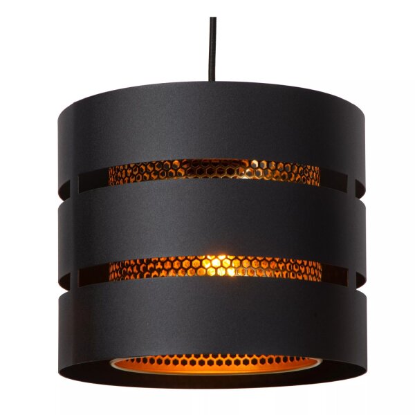 Runde Pendelleuchte Schwarz Gold Metall E27 Ø26 cm rund
