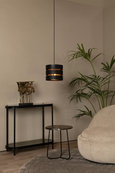 Runde Pendelleuchte Schwarz Gold Metall E27 Ø26 cm rund