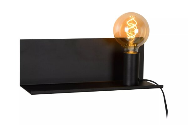 Schwarze Wandlampe E27 Metall L:35 cm E27 Kabel Stecker
