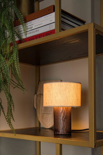 Natürliche Tischlampe Holz Stoff E14 20,5 cm gemütlich