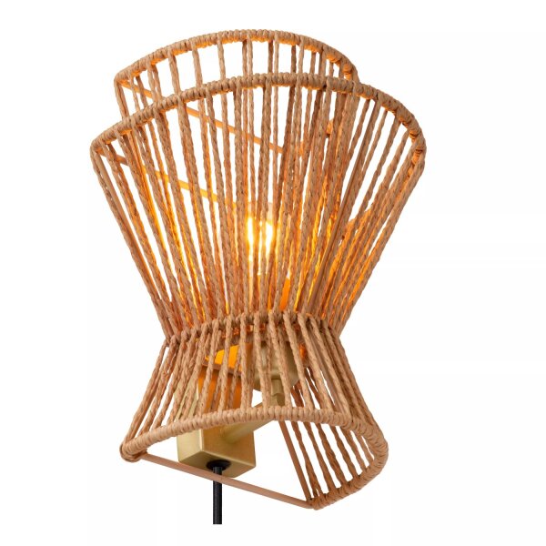 Wandlampe Papier Metall Natur Gold E27 T:14 cm wohnlich