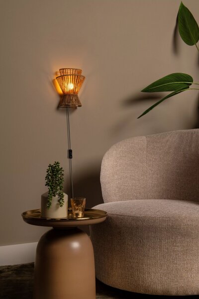Wandlampe Papier Metall Natur Gold E27 T:14 cm wohnlich