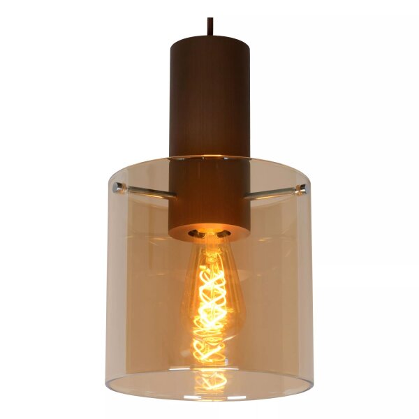 Hängelampe Glas Metall Bernstein Kupfer E27 Ø20 cm rund