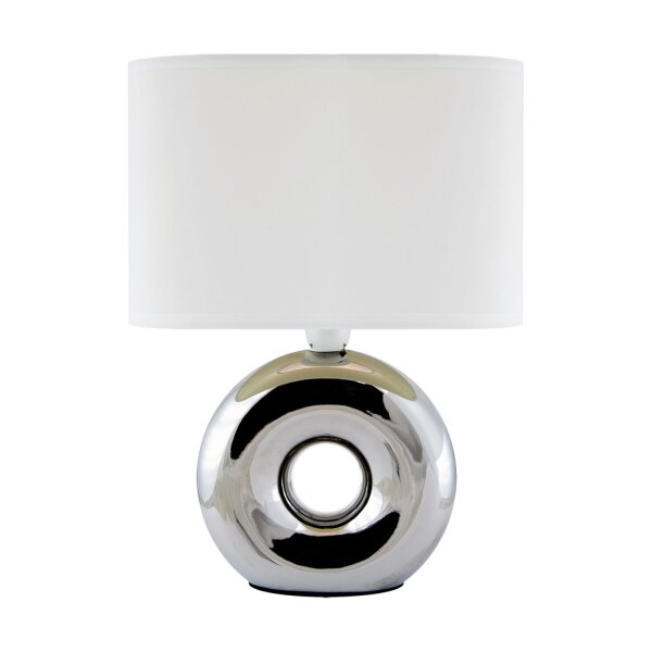 Tischlampe Weiß Chrom H: 26,5 cm klein Keramik Stoff für E14