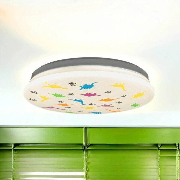 LED Deckenlampe IP44 Weiß Bunt Ø 33,5 cm 4000 K Dinosaurier