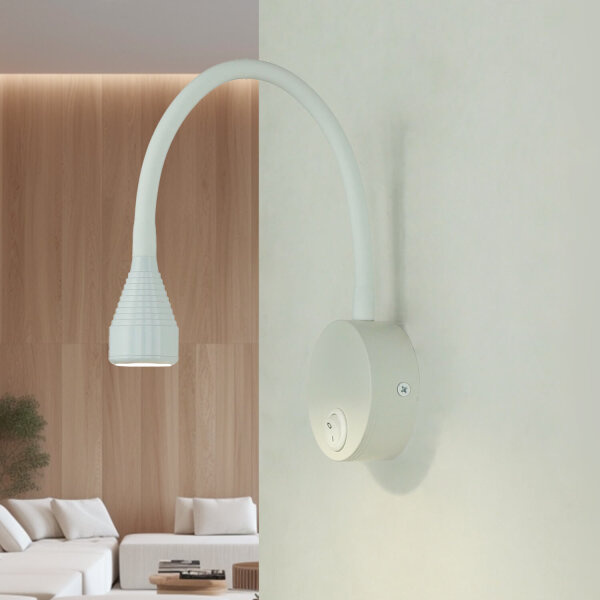 LED Wandleuchte Schalter H: 41,5 cm Schwanenhals 4100 K Weiß