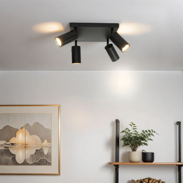 Deckenlampe Schwarz B: 25 cm schwenkbar 4-flammig GU10