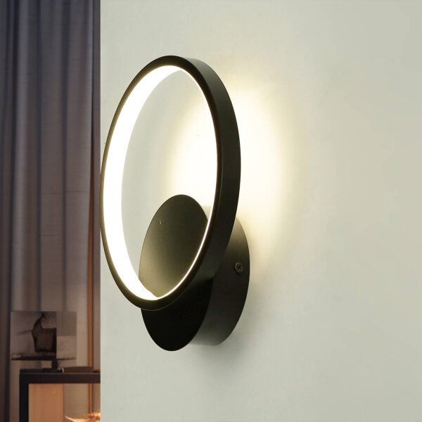 LED Wandlampe Schwarz Ring Ø 19,5 cm Aluminium 4100 K