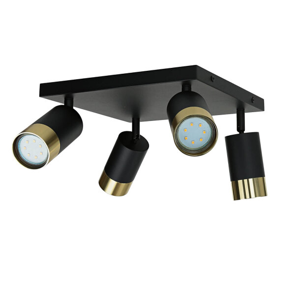 Deckenleuchte Metall B: 25 cm eckig 4x GU10 Schwarz Gold