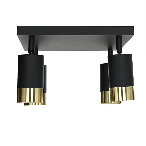 Deckenleuchte Metall B: 25 cm eckig 4x GU10 Schwarz Gold