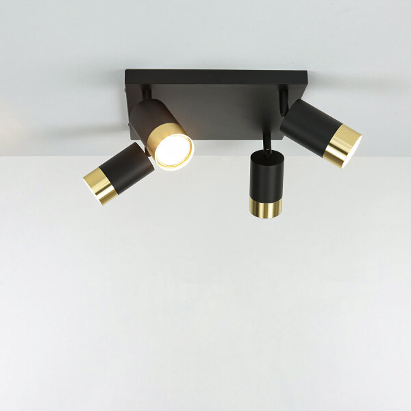Deckenleuchte Metall B: 25 cm eckig 4x GU10 Schwarz Gold