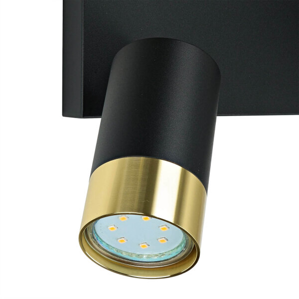 Deckenleuchte Metall B: 25 cm eckig 4x GU10 Schwarz Gold