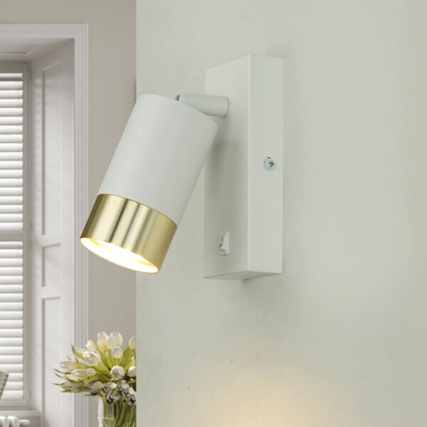 Wandspot Metall GU10 H: 14 cm Schalter schwenkbar Weiß Gold