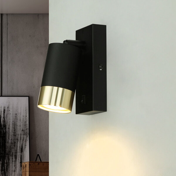 Wandleuchte mit Schalter Metall GU10 schwenkbar Schwarz Gold