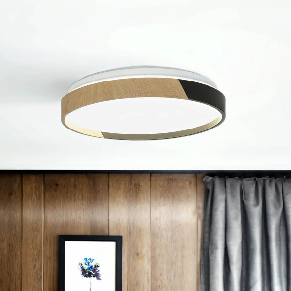 Deckenleuchte LED Ø 33 cm rund Holz-Optik Schwarz IP44 4000 K