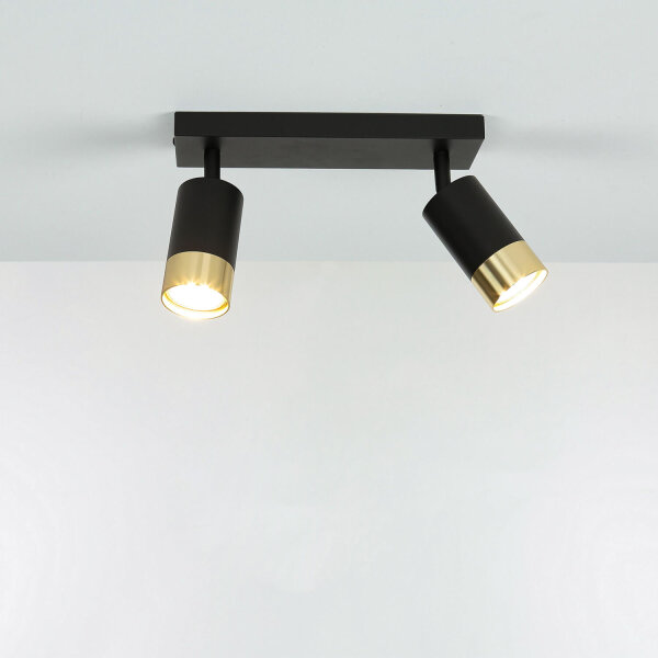Deckenleuchte 2-flammig B: 25 cm klein GU10 Schwarz Gold
