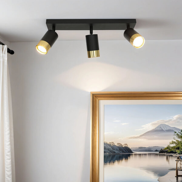 Deckenlampe 3-flammig B: 39,5 cm schwenkbar GU10 Schwarz Gold