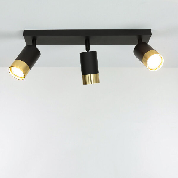 Deckenlampe 3-flammig B: 39,5 cm schwenkbar GU10 Schwarz Gold