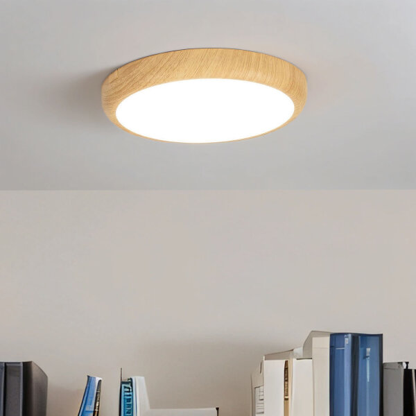 LED Deckenleuchte Holz Optik Ø 25 cm rund 2 Lichtmodi