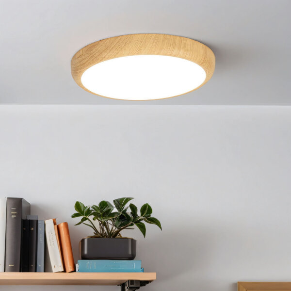 LED Deckenleuchte Holz Optik Ø 25 cm rund 2 Lichtmodi