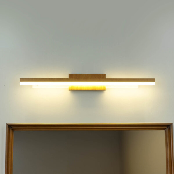 LED Wandleuchte Bad IP44 B: 50 cm 4000 K Edelstahl Holzoptik