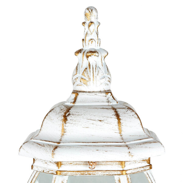 Außenleuchte Rustikal Weiß Gold E27 IP43 H: 36 cm Alu Glas