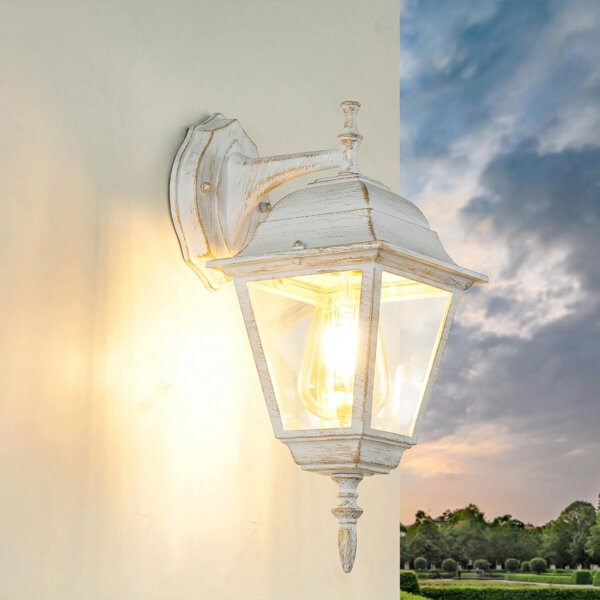Außenlampe E27 IP44 H: 34,5 cm in Weiß Gold Rustikal