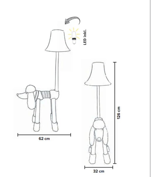 Stehlampe Kinderzimmer Pudel 126 cm hoch vegan LED