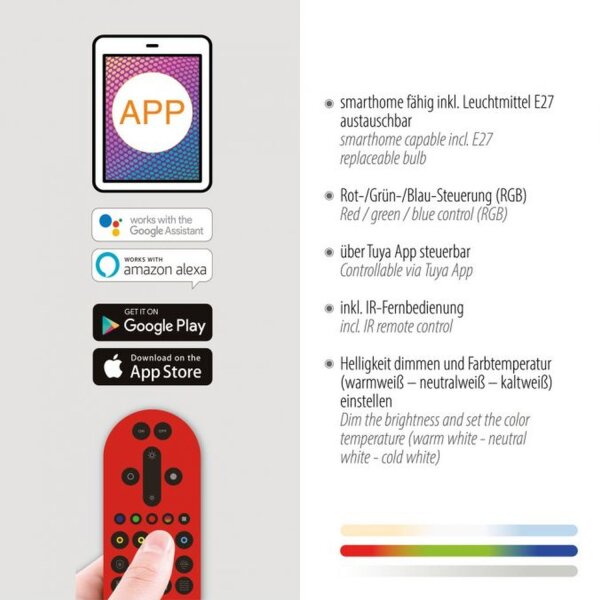 LED Hängelampe RGB Smart Home Glaskugel dimmbar Ø25 cm