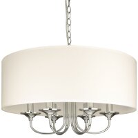 H&auml;ngelampe rund &Oslash; 60 cm Stoff Metall Chrom Wei&szlig; ISKERA