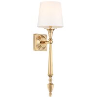 Wandlampe Gold Wei&szlig; 54 cm hoch Metall Stoff E27 Rustikal