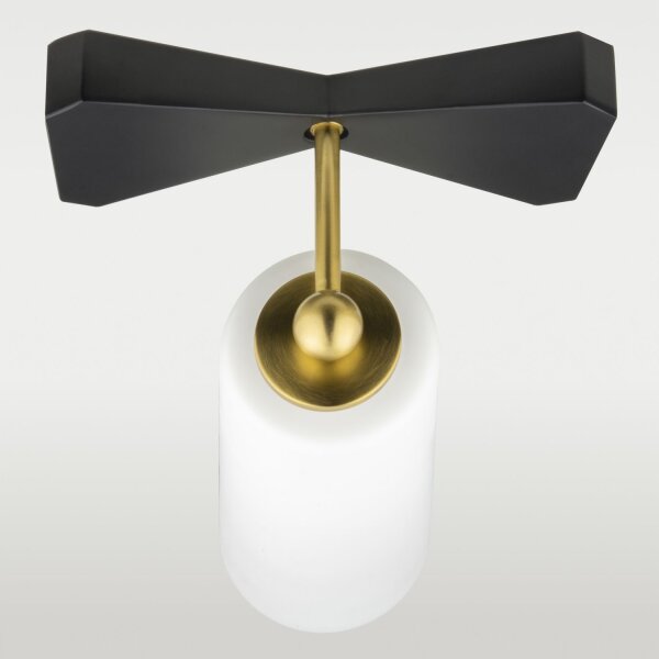 Wandleuchte Glas Metall E27 H: 31,5 cm in Schwarz Weiß Messing