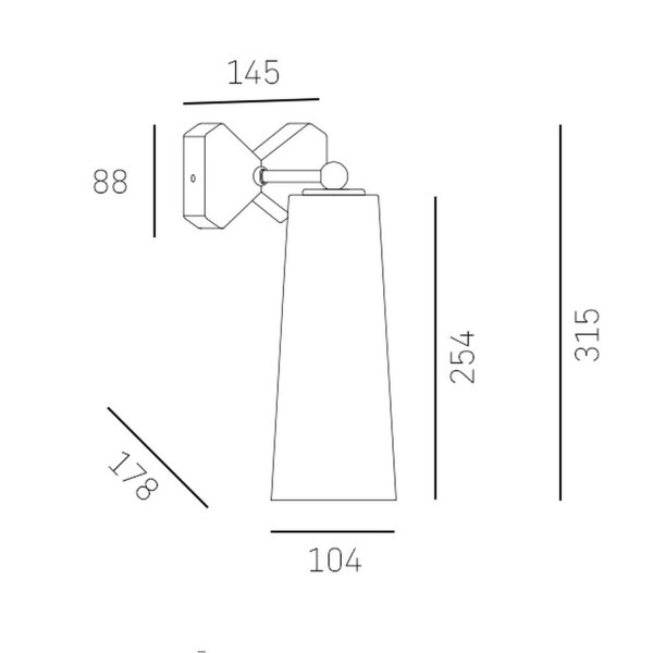 Wandleuchte Glas Metall E27 H: 31,5 cm in Schwarz Weiß Messing
