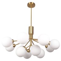 H&auml;ngelampe Messing Wei&szlig; B: 90 cm aus Metall Glas 12x G9